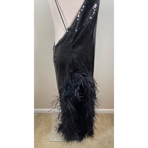 Retrofete Vixen Sequin Feather Hem High Slit Halterneck Maxi Dress Size Large - Picture 8 of 12